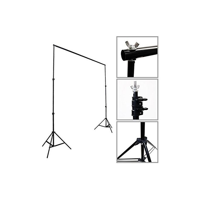 مجموعة مكونة من محامل داعمة مع عمود عرضي لخلفية التصوير، وهي قابلة للتعديل وبمقاس 90x10x10 سم أسود - Image 3