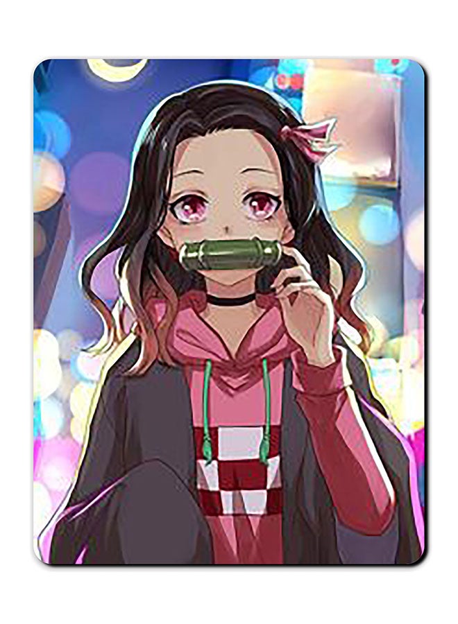 لوحة ماوس مضادة للانزلاق بسطح أملس وطبعة فتاة مستوحاة من الرسوم المتحركة. منتج متعدد الألوان
