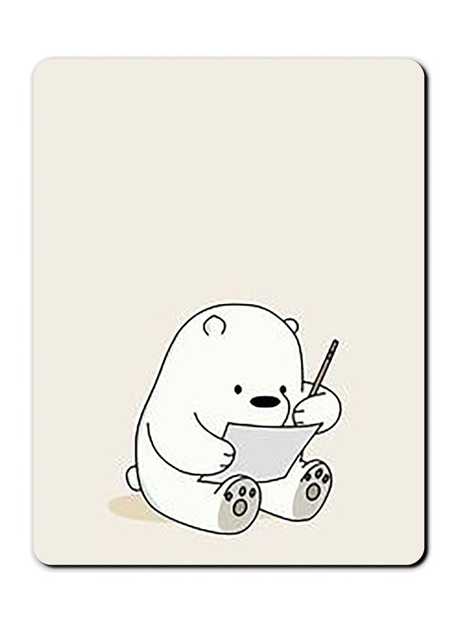 لوحة ماوس ناعمة مقاومة للانزلاق بطبعة دب أبيض لطيف أبيض/ أسود