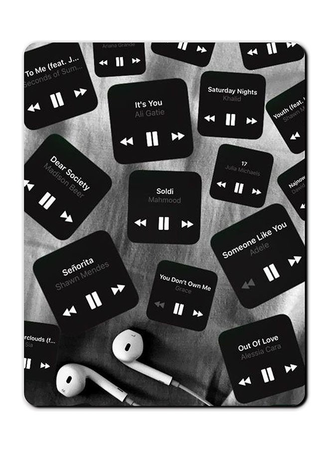 ثيودور لوحة ماوس مضادة للانزلاق مزينة بطبعة علامات موسيقية وسطح أملس. أسود/ أبيض