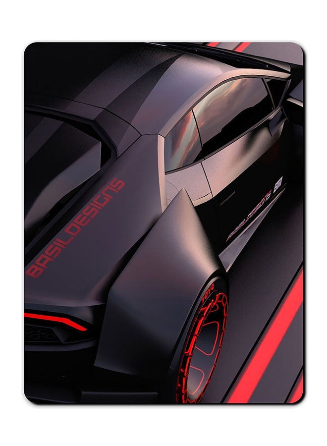 Theodor Black Car Red Stripes Smooth Surface Printed Anti-Slip Mousepad Multicolour