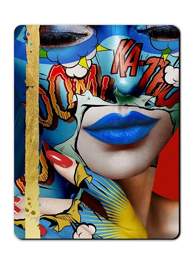 Theodor Blue Face Girl Smooth Surface Printed Anti-Slip Mousepad Multicolour