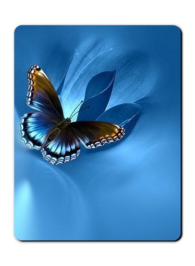 Theodor Blue Rose And Butterfly Smooth Surface Printed Anti-Slip Mousepad Multicolour