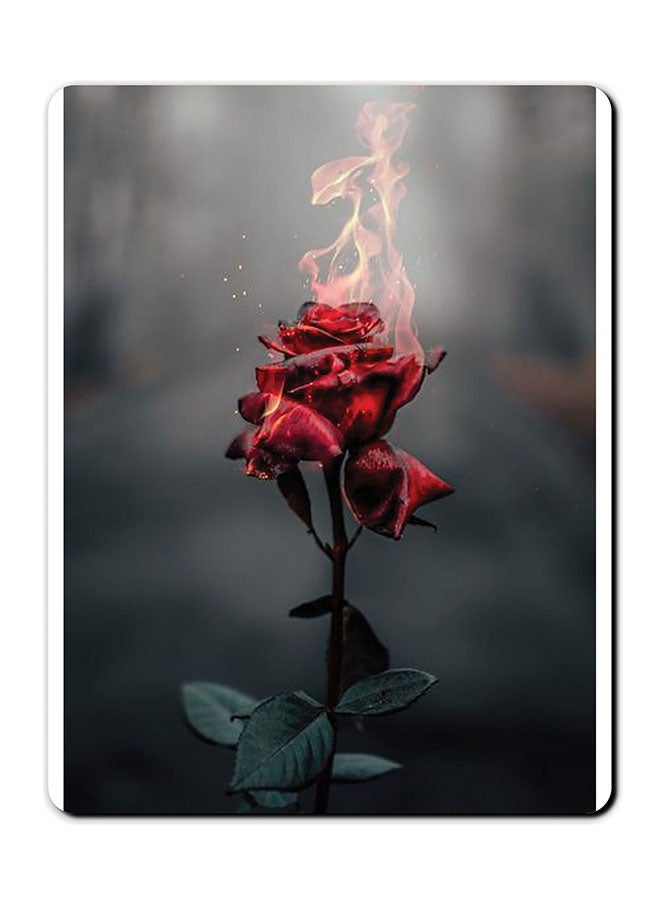 Theodor Burning Red Rose Printed Anti-Slip Mousepad Multicolour
