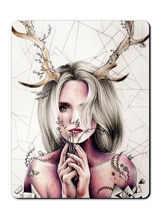 ثيودور لوحة ماوس مضادة للانزلاق بطبعة فتاة وغزال متعدد الألوان