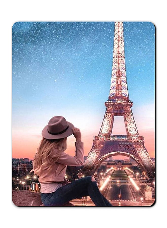 Theodor Girl Front Of Effiel Tower Printed Anti-Slip Mousepad Multicolour