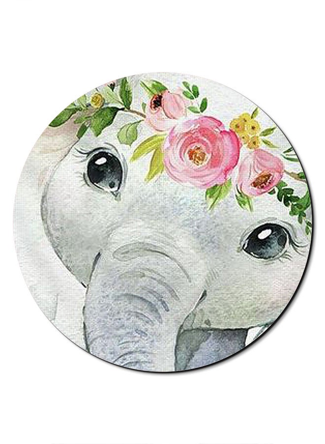 ثيودور لوحة ماوس مضادة للإنزلاق بطبعة فيل صغير. لون رمادي/ وردي/ أخضر - Image 1