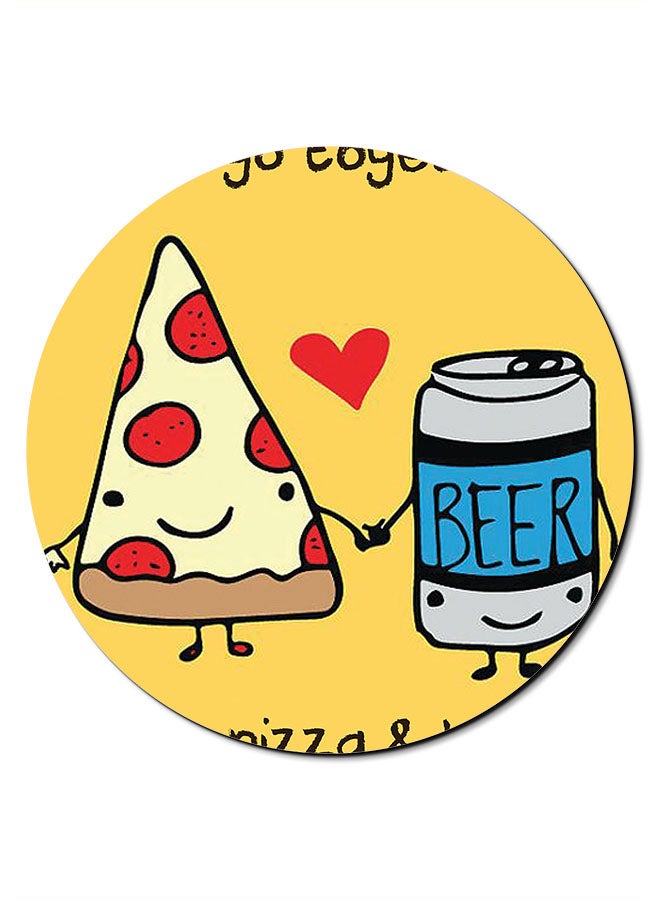Theodor Pizza And Beer Printed Anti-Slip Mousepad Yellow/Blue/Black - Image 1