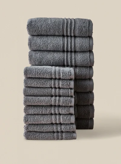 Noon East 16 Piece Bathroom Towel Set - 500 GSM 100% Cotton - 8 Hand Towel + 8 Face Towel - Highly Absorbent - Fast Dry Grey