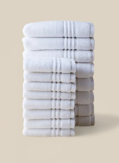 Noon East 16 Piece Bathroom Towel Set - 500 GSM 100% Cotton - 8 Hand Towel - 8 Face Towel - White Color - Highly Absorbent - Fast Dry White