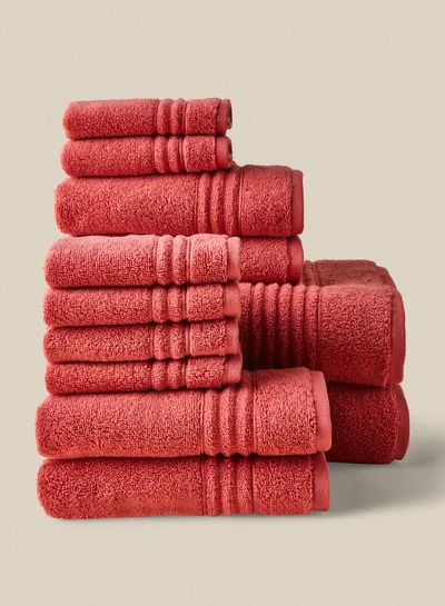 Noon East 12 Piece Bathroom Towel Set - 500 GSM 100% Cotton - 4 Hand Towel - 6 Face Towel - 2 Bath Towel - Spice Red Color - Highly Absorbent - Fast Dry Spice Red