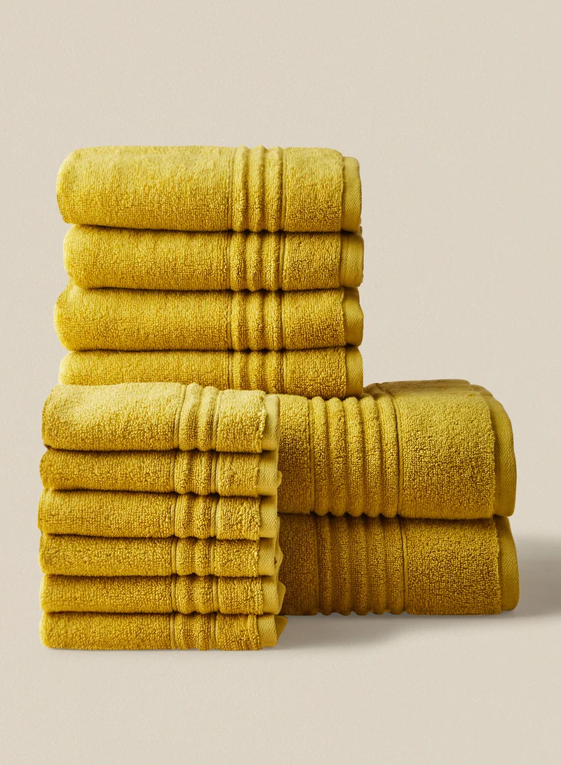 Noon East 12 Piece Bathroom Towel Set - 500 GSM 100% Cotton - 4 Hand Towel - 6 Face Towel - 2 Bath Towel - Gold Color - Highly Absorbent - Fast Dry Gold