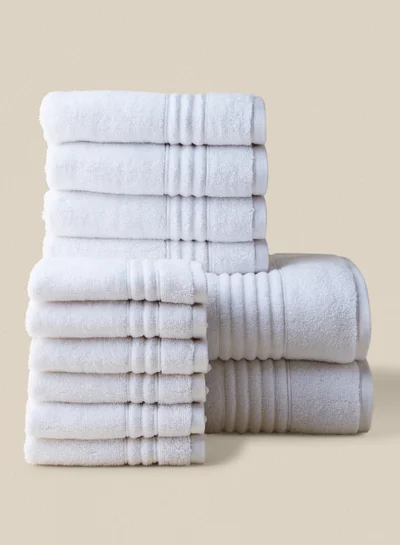 Noon East 12 Piece Bathroom Towel Set - 500 GSM 100% Cotton - 4 Hand Towel - 6 Face Towel - 2 Bath Towel - White Color - Highly Absorbent - Fast Dry White