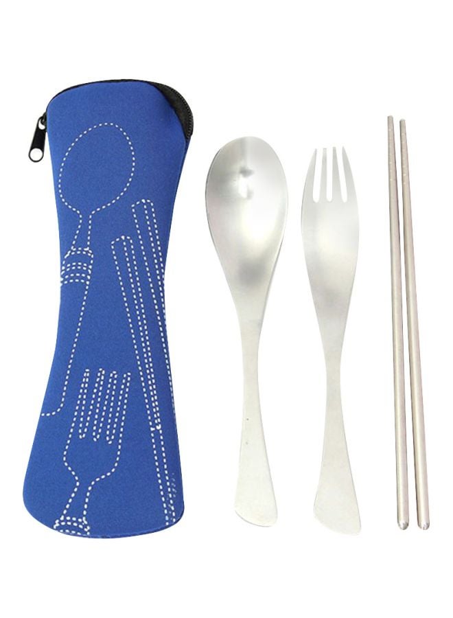 Cool Baby 1 Set Traveling Camping Picnic Dinner Spoon Fork Chopsticks Blue/Silver 21x5cm  - Image 1