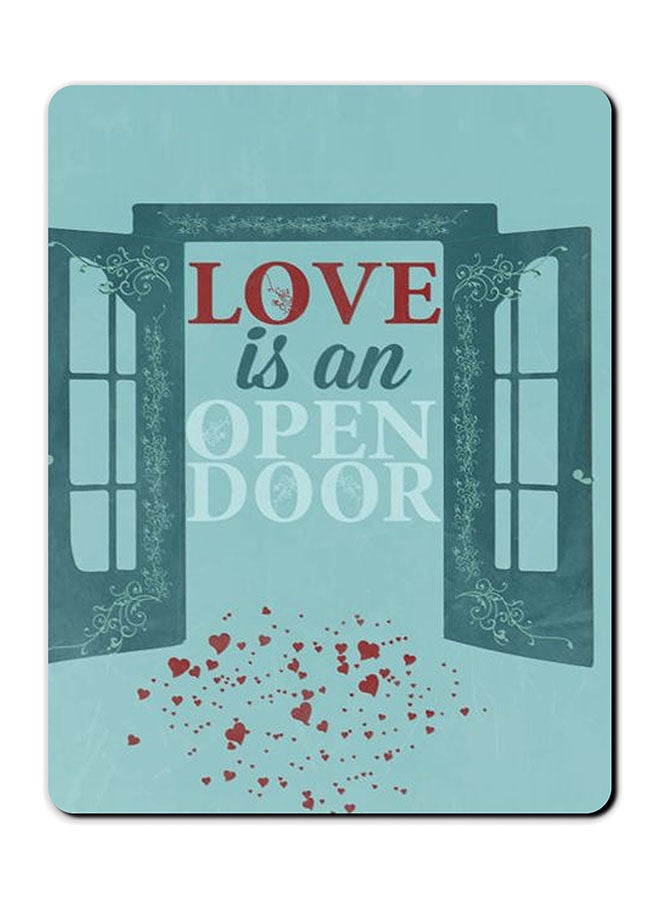 ثيودور لوحة ماوس مضادة للانزلاق مطبوعة بعبارة "Love I An Open Door". أزرق/أحمر. - Image 1