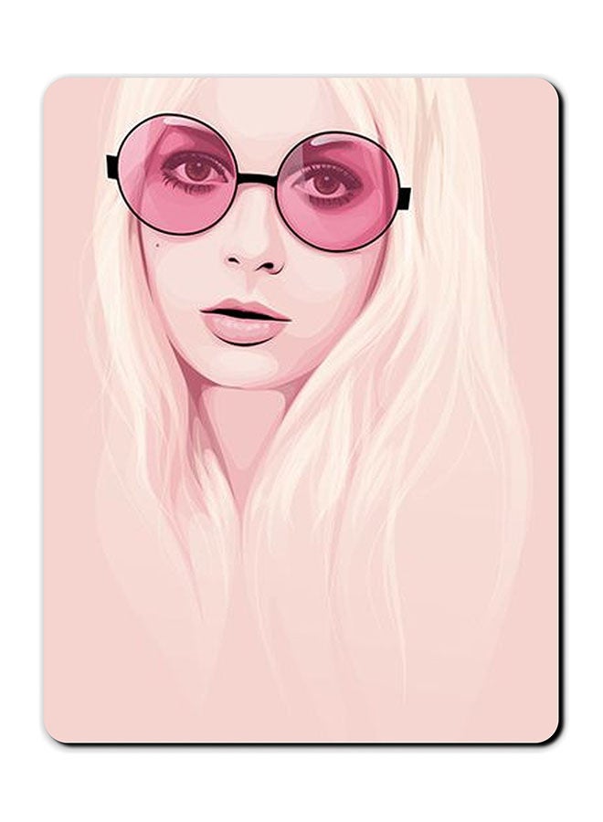 ثيودور لوحة ماوس مضادة للانزلاق بتصميم فتاة ترتدي نظارة وردية متعدد الألوان