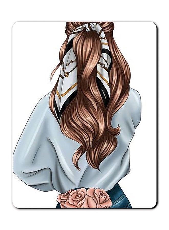 Theodor Pink Rose Girl Printed Anti-Slip Mousepad Multicolour