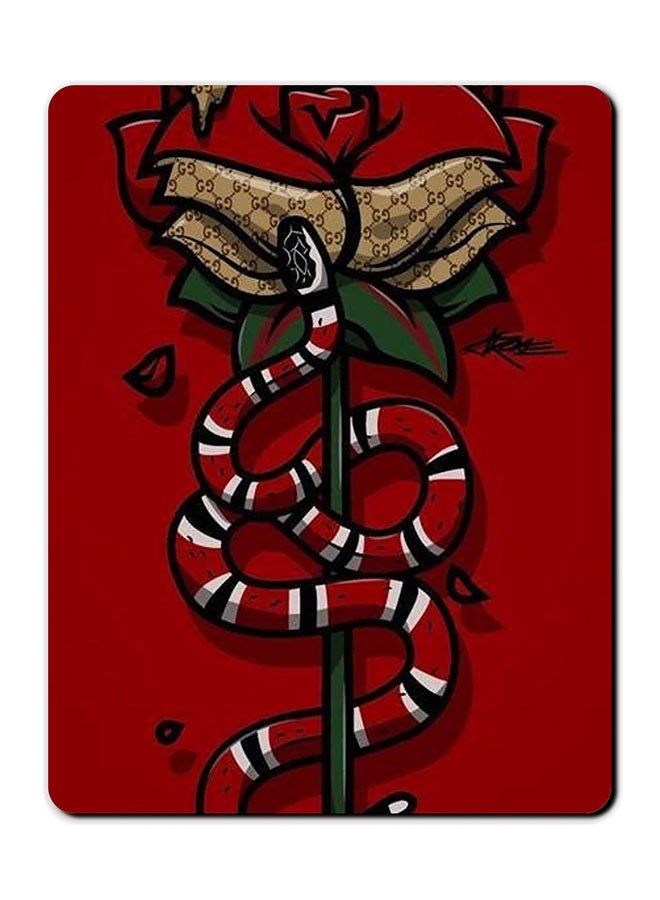 Theodor Red Snake Rose Printed Anti Slip Mousepad Multicolour - Image 1