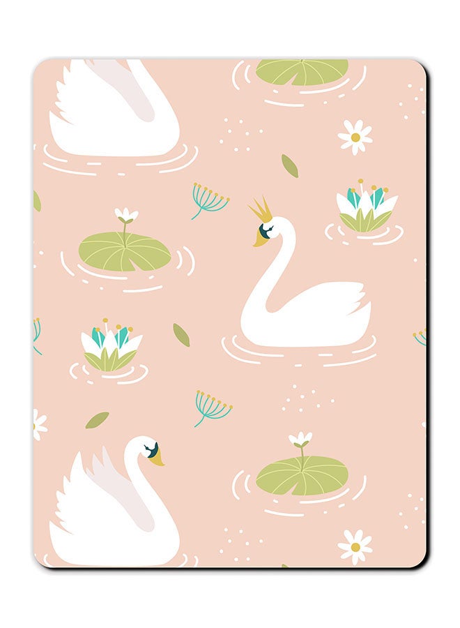 Theodor Swans Printed Anti-Slip Mousepad Pink/White/Green - Image 1