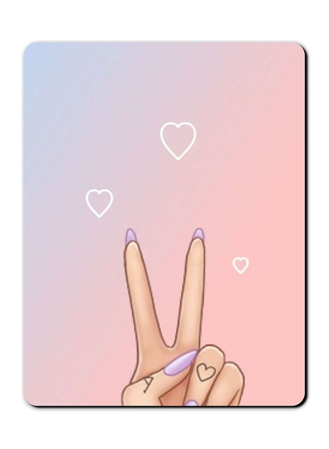 Theodor Victory Sign And Heart Printed Anti-Slip Mousepad Multicolour - Image 1