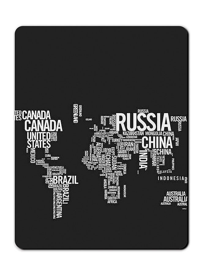 Theodor Written World Map Printed Anti-Slip Mousepad Black/White - Image 1