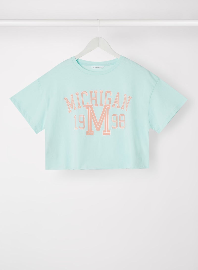 MANGO Girls Slogan Crop Top Mint Green - Image 1