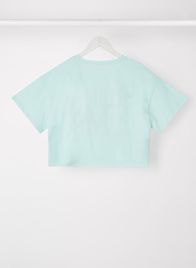MANGO Girls Slogan Crop Top Mint Green - Image 2
