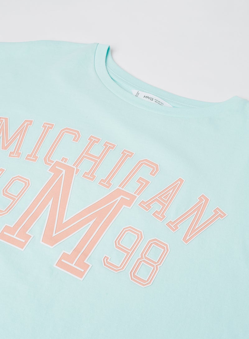 MANGO Girls Slogan Crop Top Mint Green - Image 3