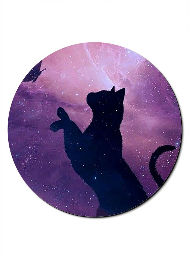 Theodor Cat With Butterfly Printed Anti-Slip Mousepad Purple/Black - Image 1