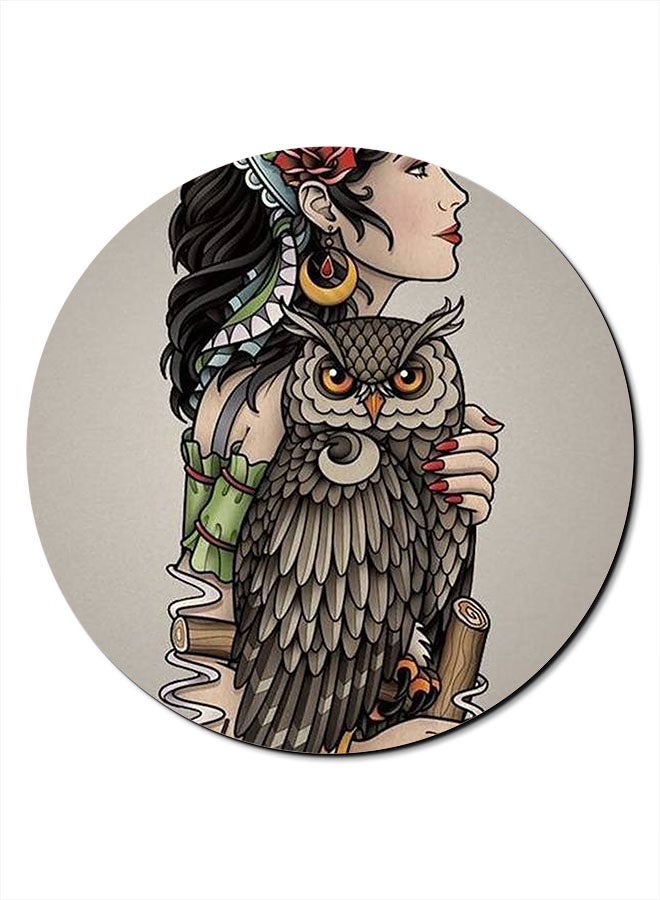 Theodor Girl With Owl Smooth Surface Printed Non-Slip Mousepad Multicolour - Image 1
