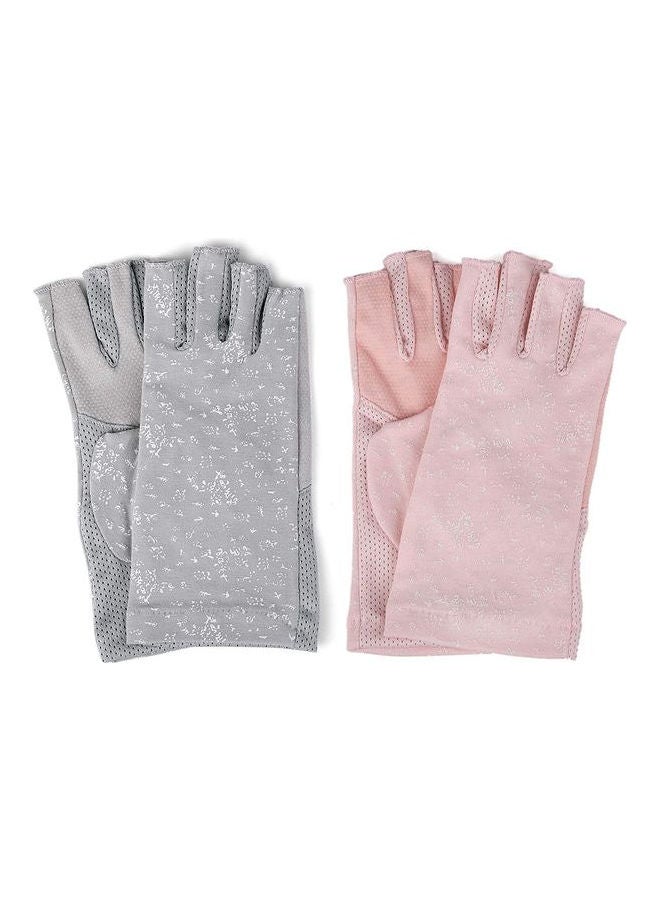 XiuWoo 2 Pair Casual Printed Gloves Grey/Pink  - Image 1