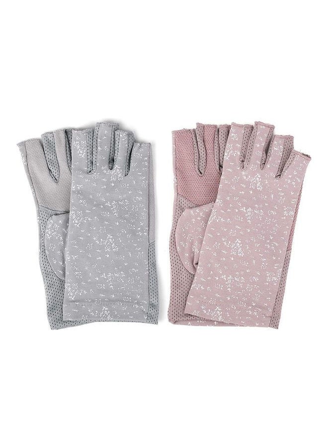 XiuWoo 2 Pair Casual Printed Gloves Grey/Pink  - Image 1