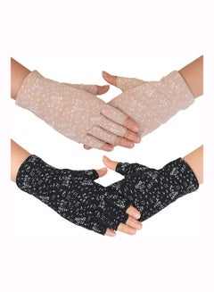 XiuWoo 2 Pair Casual Printed Gloves Black/Beige  - Image 2