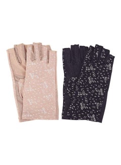 XiuWoo 2 Pair Casual Printed Gloves Black/Beige  - Image 1