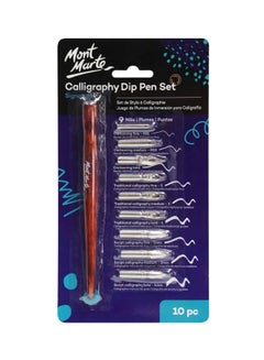 Mont Marte 9-Piece Nib with Signature Calligraphy Dip Pen Brown/Silver  - Image 1
