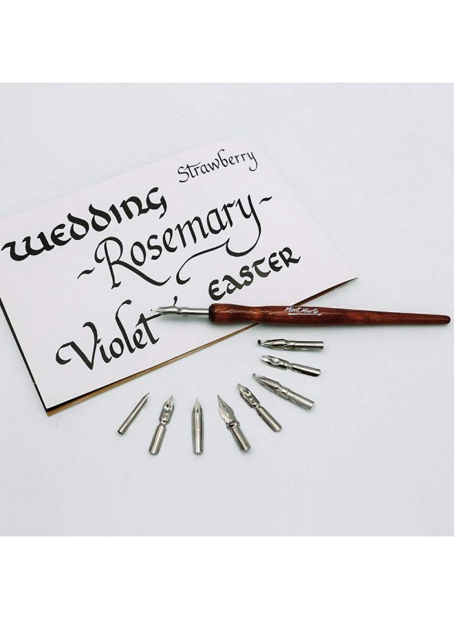 Mont Marte - 9-Piece Nib with Signature Calligraphy Dip Pen Brown/Silver - Image 1