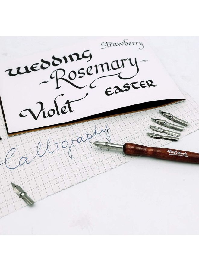 Mont Marte - 9-Piece Nib with Signature Calligraphy Dip Pen Brown/Silver - Image 1