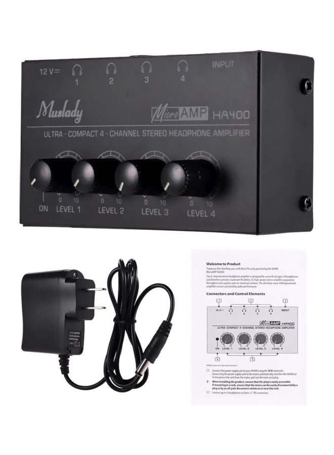 Muslady - Ultra-compact 4 Channels Mini Audio Stereo Headphone Amplifier With Power Adapter - Image 1