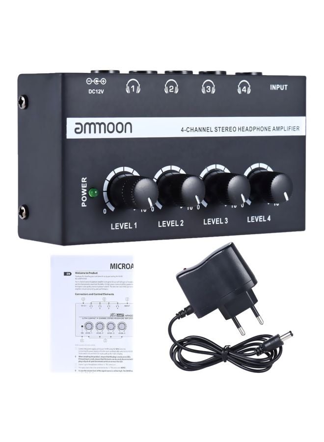 Muslady - Ultra-compact 4 Channels Mini Audio Stereo Headphone Amplifier With Power Adapter - Image 1
