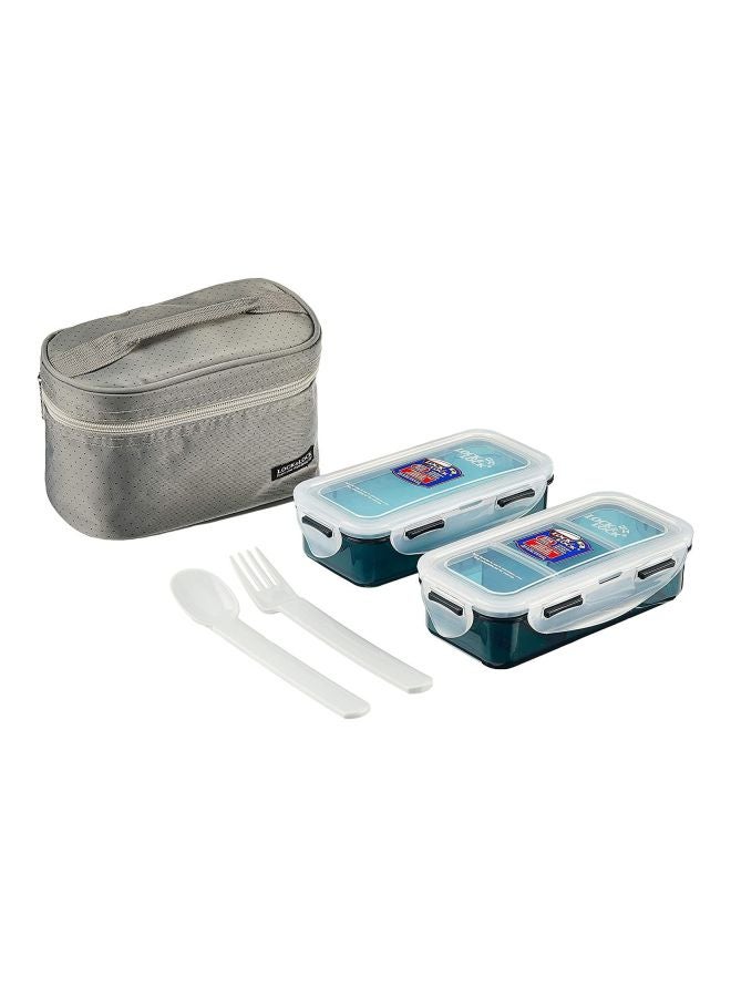 لوك اند لوك طقم صندوق غداء مع حقيبة مكون من 5 قطع رمادي/أزرق/أبيض 19x10x15سم - Image 1