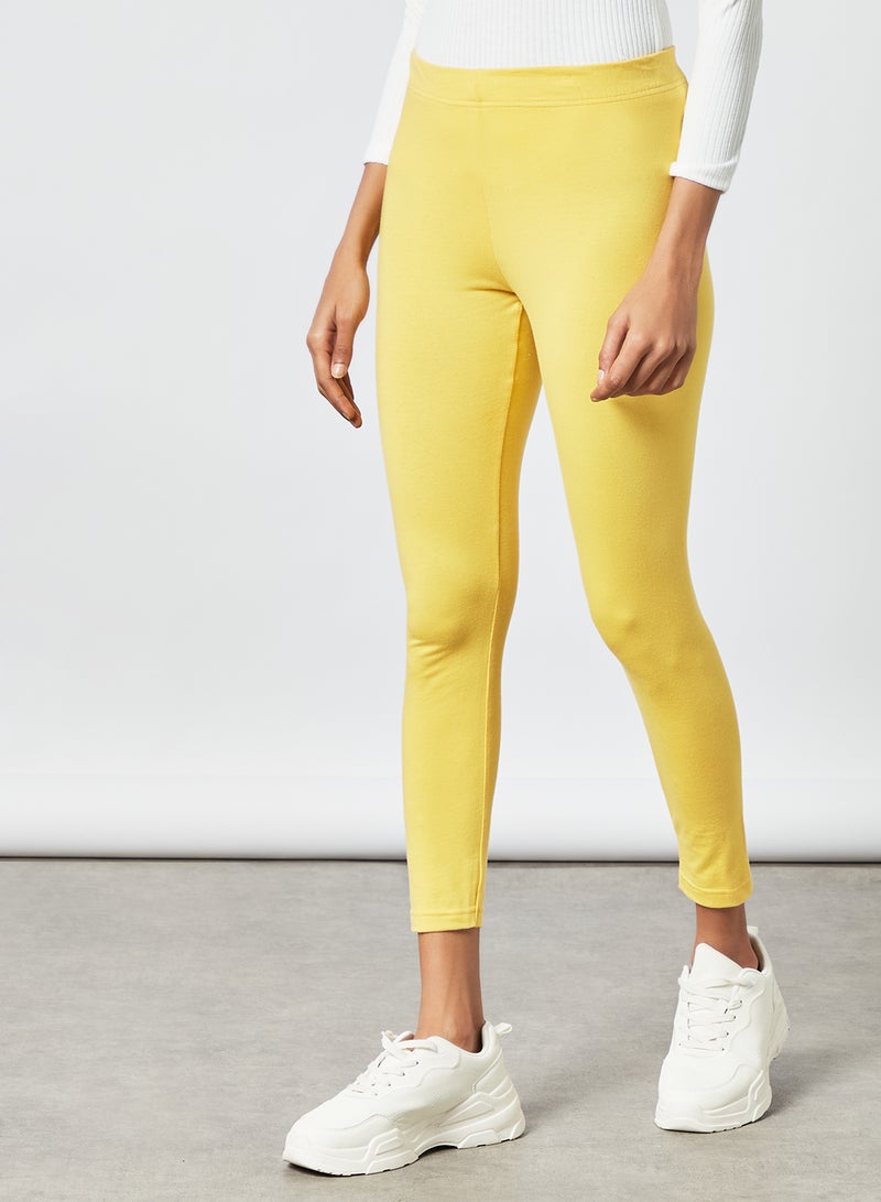 ABOF Elastic Waist High-Rise Crop Length Skinny Fit Plain Leggings Spicy Mustard - Image 1
