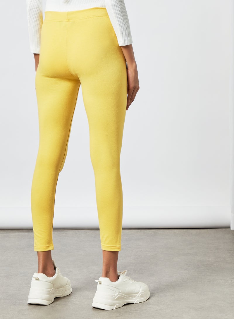 ABOF Elastic Waist High-Rise Crop Length Skinny Fit Plain Leggings Spicy Mustard - Image 2