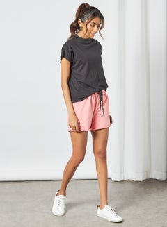 ABOF Elastic Waistband Drawstring Mid Rise Shorts Pink  - Image 4