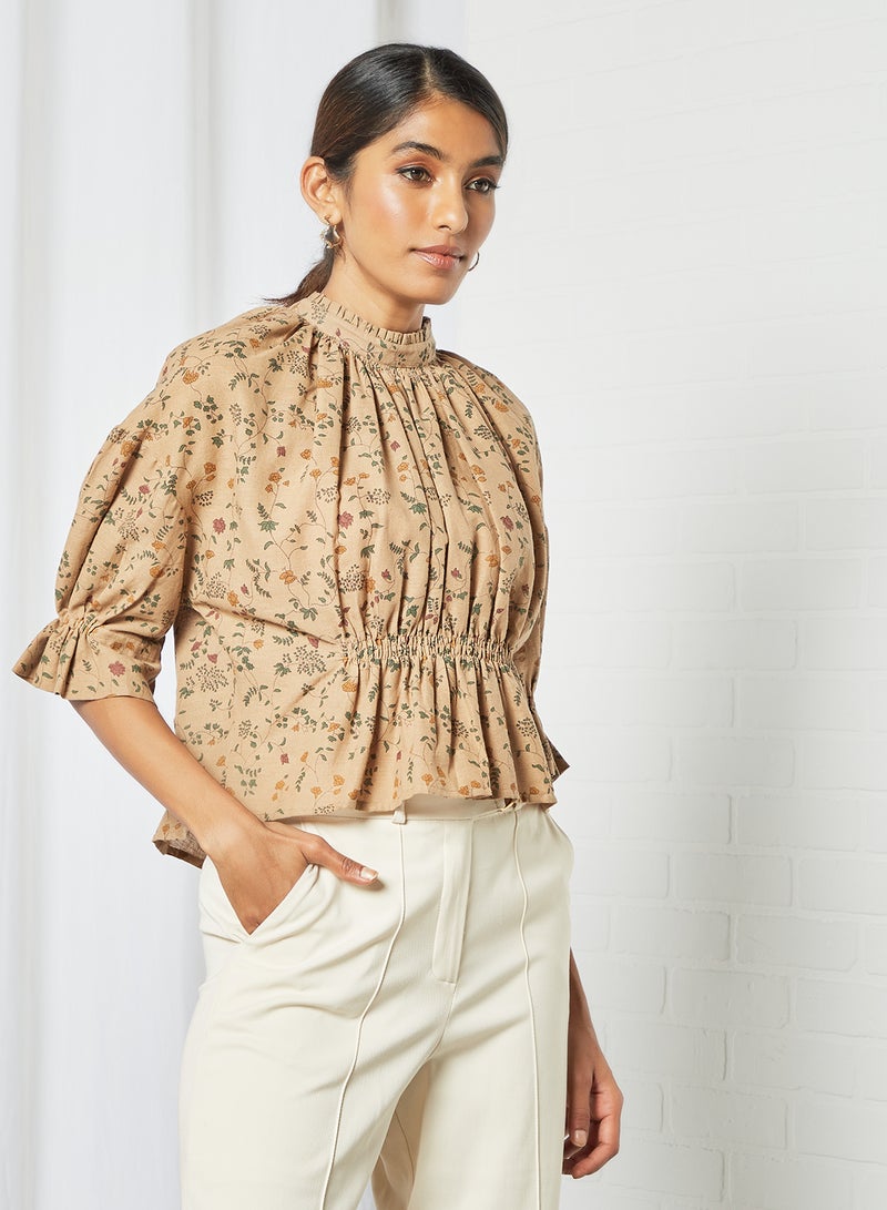 CORD Floral Top Beige  - Image 1