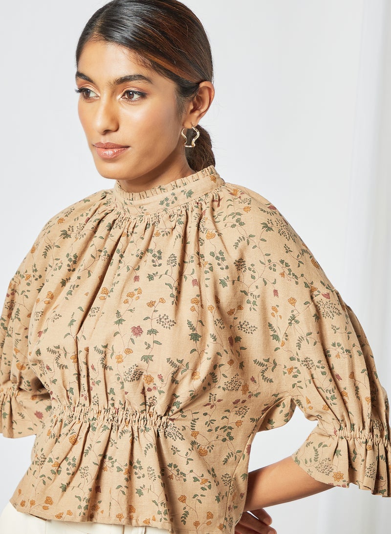 CORD Floral Top Beige  - Image 2