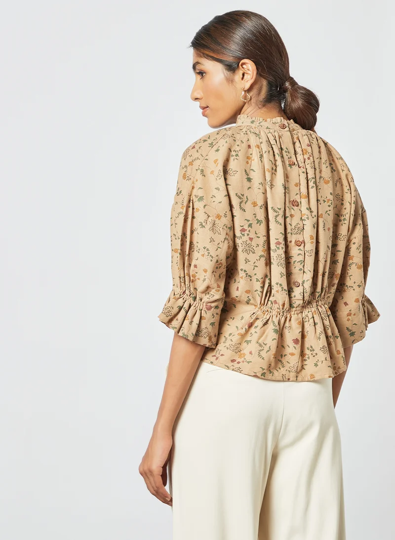 CORD Floral Top Beige