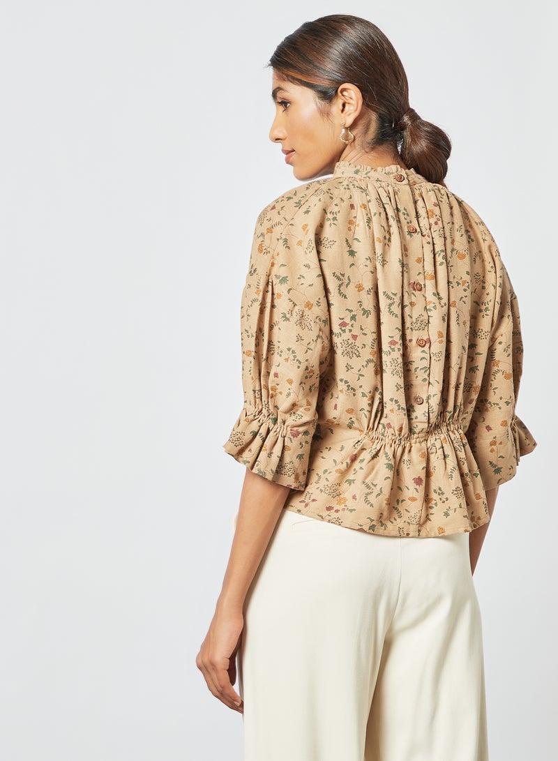 CORD Floral Top Beige  - Image 4