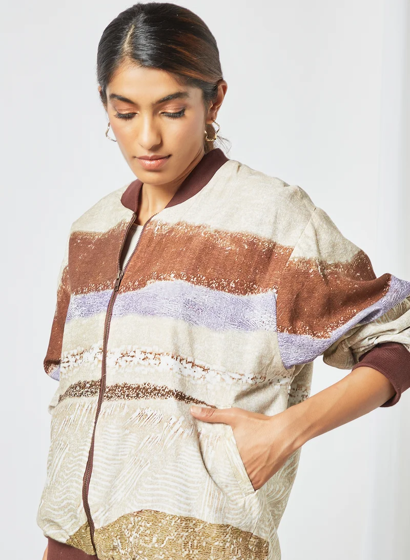 CORD Printed Bomber Jacket Multicolour
