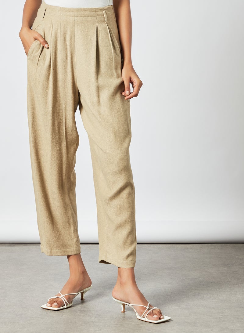CORD High Waist Cropped Pants Khaki  - Image 1