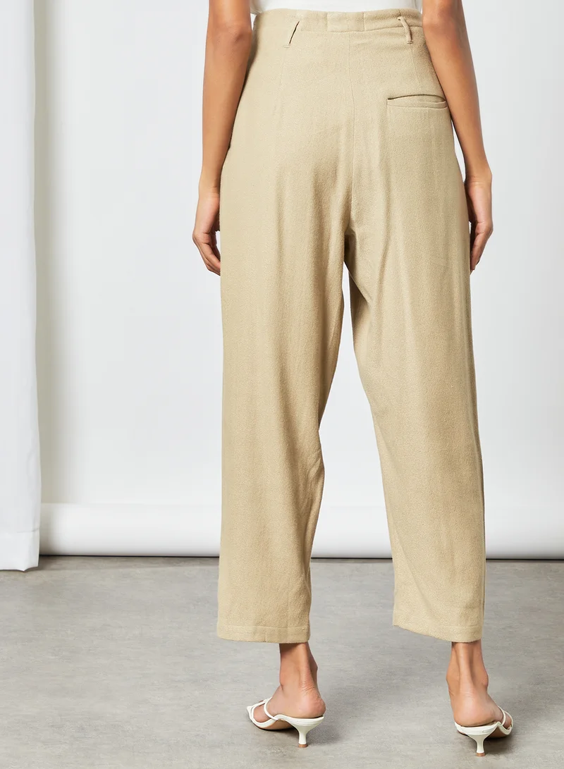 CORD High Waist Cropped Pants Khaki